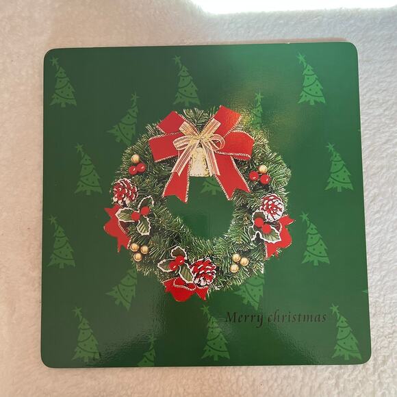 Set of 6 Christmas Tree & Wreath Cork Placemats Holiday Red & Green Dinner Mats - Picture 6 of 11